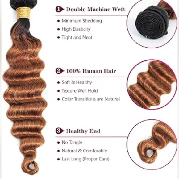 Ombre Brown Bundles 1B30 Curly Wave Bundles Ombre Two Tone 26 Inch Track Hair - Picture 6 of 10